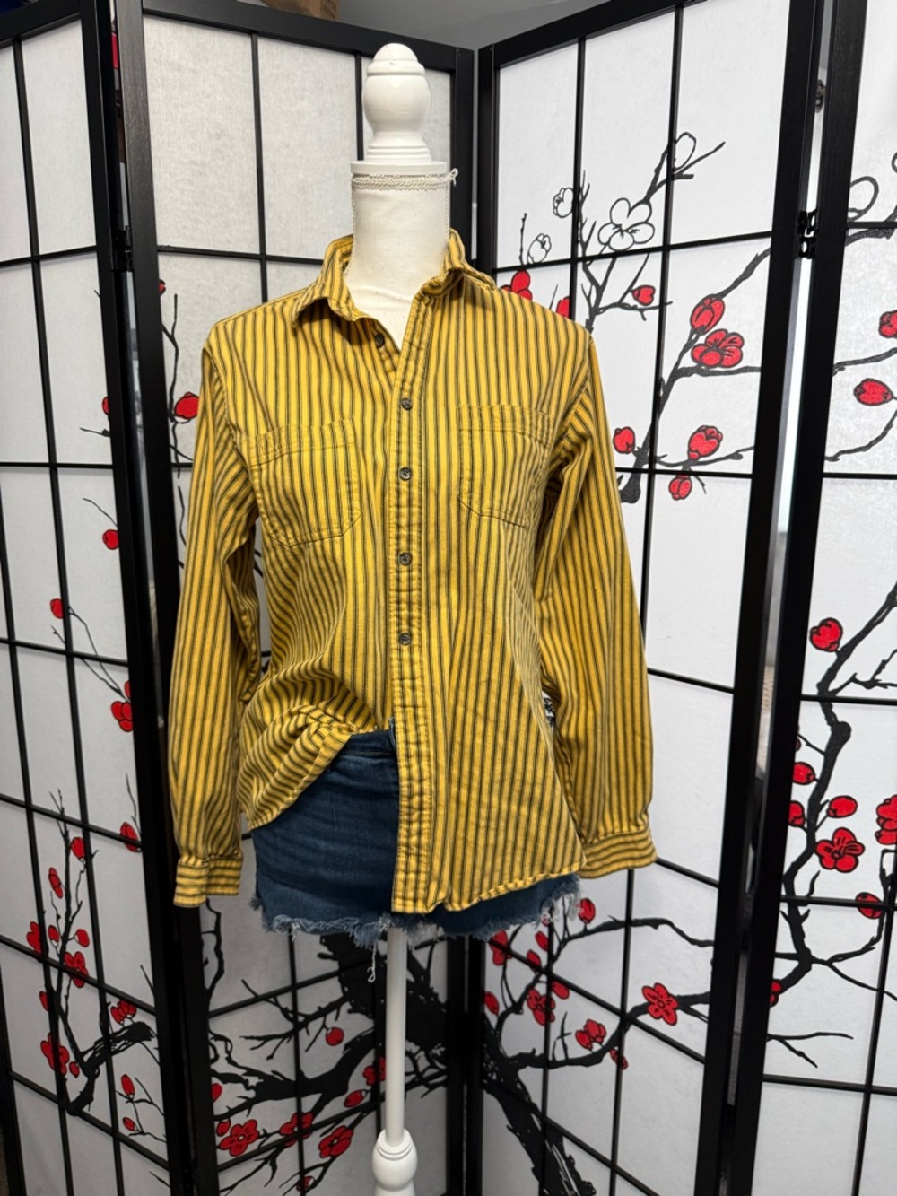 Yellow Stripe Button-Down Men's Shirt